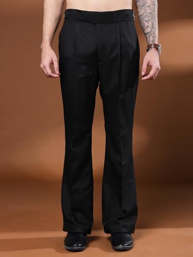 Image of Mens Beige Gurkha Pants with Classic Buckle Closure Premium Casual Bell Bottom Trousers for Men High Waist Pleated Formal & Casual Wear Pant Stylish Retro Flared Bottom Pant