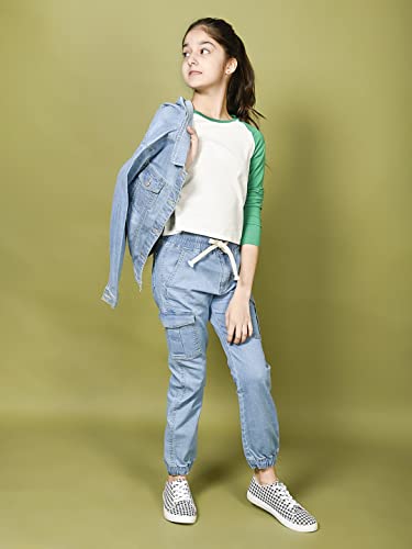 Image of LILPICKS Girls Light Denim Wash Cargo Jogger Jeans (Light Blue)