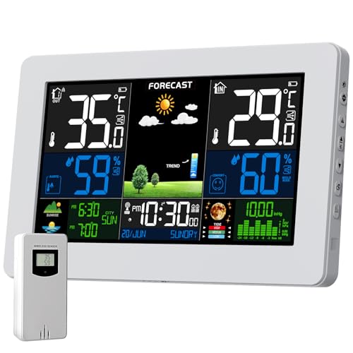 Estación Meteorológica para Casa con Sensor Digital, Pantalla a Color Reloj Hora Temperatura Humedad Pronóstico del Tiempo Barómetro Termómetro Higrómetro, Blanco Estación Meteorológica para Casa con Sensor Digital, Pantalla a Color Reloj Hora Temperatura Humedad Pronóstico del Tiempo Barómetro Termómetro Higrómetro, Blanco