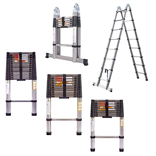 Telescoping Ladder 8.5ft Stainless Steel Extension Folding Ladder, Folded Height