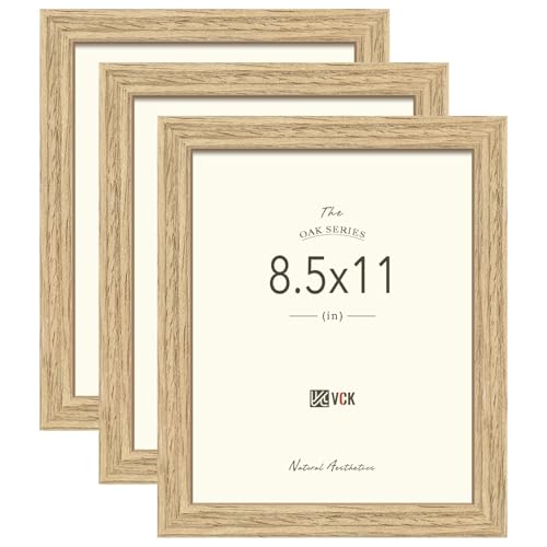 VCK 8.5 by 11 Picture Frame 3 Pack, Natural Oak Wood Wide Border, for Print