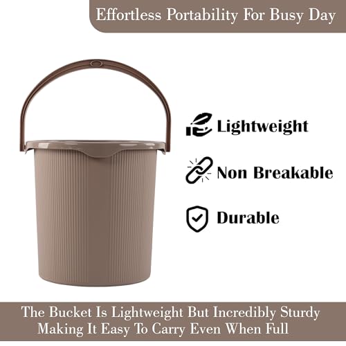 Image of Kuber Industries 25 Ltr Plastic Bucket for Bathroom | Sturdy and Easy Grip Handle | Big Bucket for Bathing | Magnite 25 | Beige