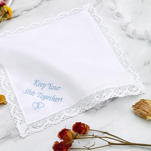 Image of HOULIFE Wedding Handkerchiefs for Bride Something Blue Bride Groom Gift | Soft Material, Breathable & Durable, Handkerchief for Bride on Wedding Day, Lace Edge