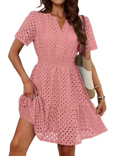 RUMIA Summer Dresses for Women 2026 Casual Eyelet Dress Coral XLarge — view 4