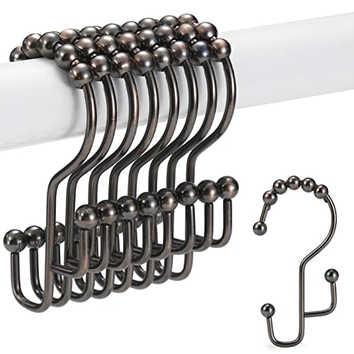 Shower Curtain Rings, Sutine Shower Curtain Hooks, Rust-Resistant Stainless Steel Shower Curtain Rings, Free Sliding Double Shower Curtain Hooks For Shower Curtains & Liners, 12Pcs-Bronze #TOP4