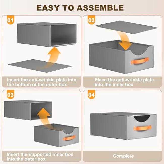 Large Closet Storage Bins with Drawer, Fabric Bins for Organization, Collapsible Storage Drawers Organizer for Bedroom, Living Room, 4 Pack, Grey