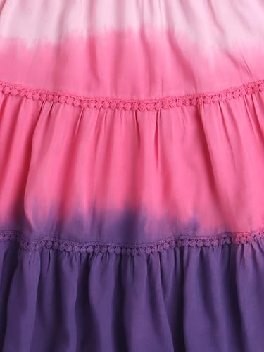 Image of The Magic Wand Kids Girls Tie Dye Casual Dresses, Knee Length Singlet Strap Fit & Flared Cotton Once Piece Stylish Frocks for Summer Season
