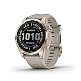 Garmin Fenix 7S Sapphire Solar, Smaller Adventure smartwatch, with Solar Charging Capabilities, Rugged Watch with GPS, Touchscreen, Wellness Features, Cream Gold Titanium with Light Sand Band