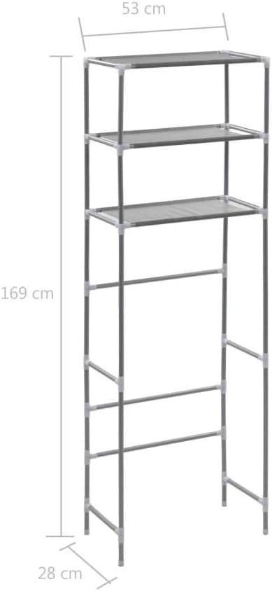 vidaXL Storage Shelf, 3-Tier Over the Toilet Storage Rack, Bathroom Shelf Organizer, Freestanding Above Toilet Storage Rack, Silver