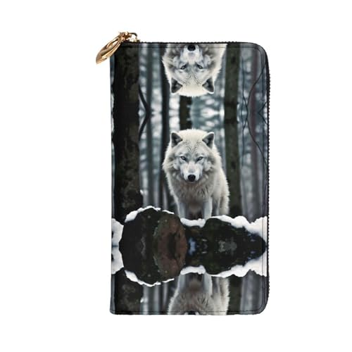 Stylish A Lone Wolf Printing Leather Wallet - Long Clutch for Women, RDurable Material, 12 Card Slots, Zipper Compartments2