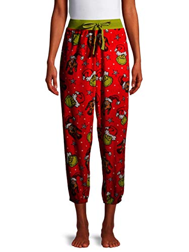 Dr. Seuss The Grinch Womens Red Velour Pajama Joggers Pants, XL