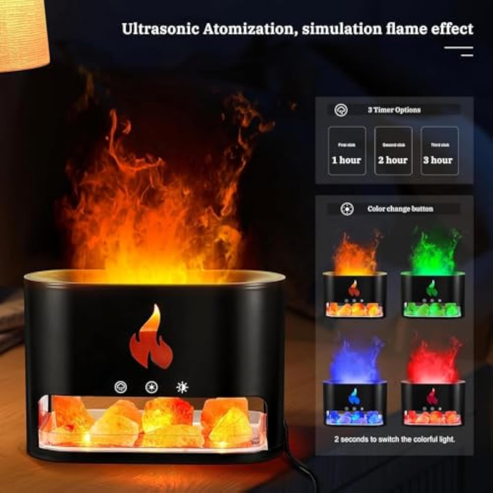 Humidifier for Home, Flame Diffuser & Atmosphere Light