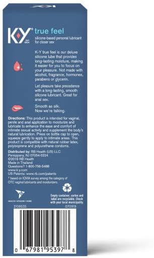 K-Y True Feel Lube, Personal Lubricant, Silicone-Based Formula, Safe to Use with Condoms, for Men, Women and Couples, 4.5 Fl Oz (Pack of 3)