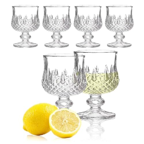 Generico Set 6 Bicchierini da Liquore in Vetro Intagliato | Design Vintage Elegante | Bicchieri per Amaro, Grappa, Rum e Digestivi | 3 Varianti di Decoro | 60 ml – Qualità Premium