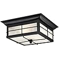 Westinghouse 6204800 Orwell Two-Light Outdoor Flush-Mount Fixture, Textured Black Finish on Steel with Frosted Seeded Glass