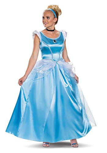 Disguise Women's Disney Princess Cinderella Deluxe Adult Costume, Blue, Large (12-14)