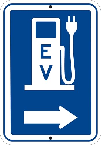 EV Charging Direction Sign – 12"x18" Reflective Aluminum, Weatherproof, Rust-Free with Pre-Drilled 3/8" Holes – Right Arrow Electric Vehicle Charging Guide