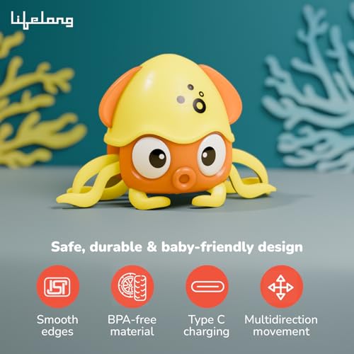 Image of Lifelong Cuppy Crawling Octopus Toy for Babies | Musical Toy with Lights & Obstacle Sensor | Type-C Charging | BPA-Free, Safe for Toddlers | Baby Learning Toy for Tummy Time, Crawling & Motor Skills