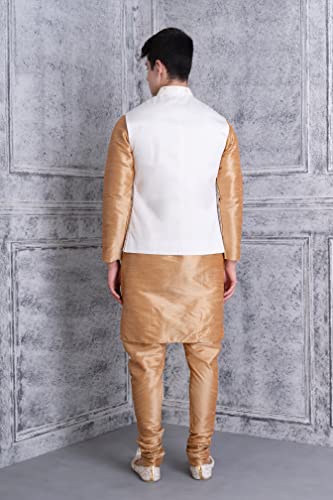 Image of Uri and MacKenzie Men's Silk Blend Regular Kurta Churidar Pyjama with Bundi Nehru Jacket /Waistcoat