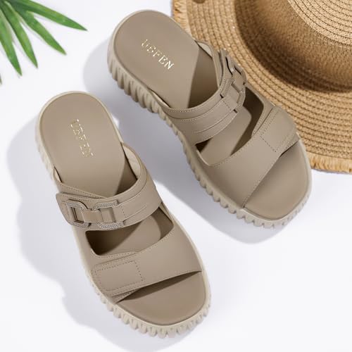 Image of UBFEN Womens Chunky Wedge Platform Sandals Adjustable Double-Strap Square | Toed Open-Toe Style Suitable for Outdoor Casual Wear
