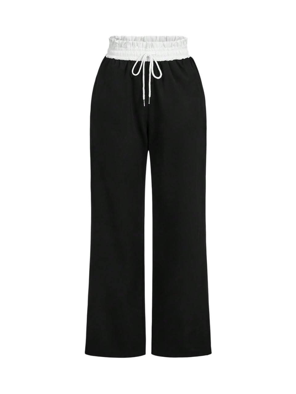 Straight Long Length Trouser Style Drawstring Contrast Belt Black and White Trackpant for Women/Trending, Relaxed Casual Lowers for Women-image-11