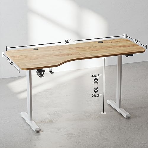 Image of FEZIBO Height Adjustable Electric Standing Desk, 63 x 24 Inches Stand up Table, Sit Stand Home Office Desk with Splice Board, LightRusticbrown