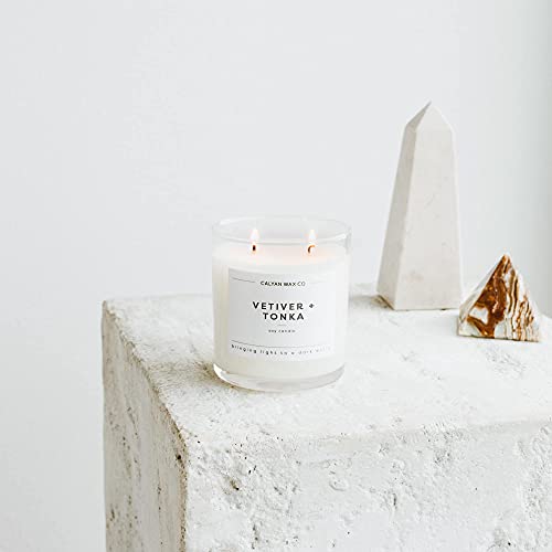Calyan Wax Scented Candle Vetiver & Tonka, Candle For The Home Scented With Black Pepper & Cardamon, Soy Wax Aromatherapy Candle In Glass Jar With 37 Hour Burn Time, Non Toxic Scented Candles Gifts #TOP3