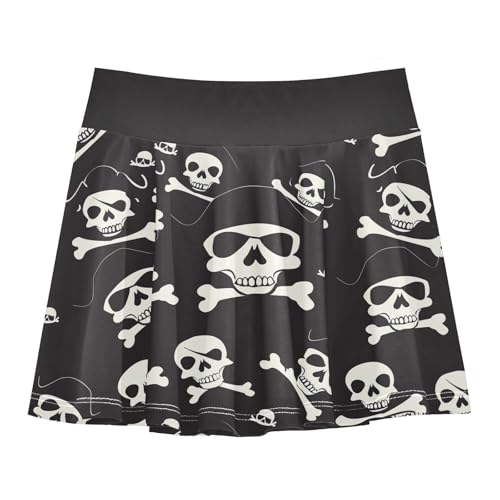 visesunny Girls Flowy Pleated Skirt Pirate Skull Bones Tennis Golf Fashion Short Skorts for Casual Dance Outfit M