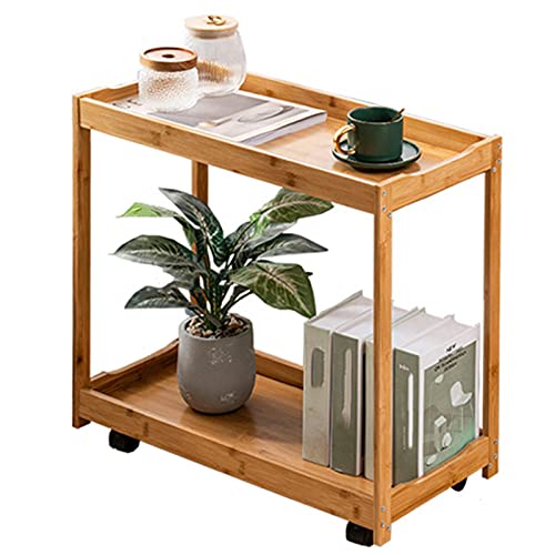 ZHAOHUI-serving cart Service Trolley, Wooden Storage Trolley Edge Reinforcement 360Â° Brake Universal Wheel, 2-Tier Storage Rack Bearing 50KG for Sofa Side, Bedside, Coffee Table