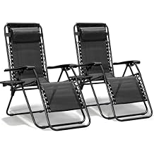 2 Pack Zero Gravity Chair, Adjustable Lounge Chair, Outdoor Recliner, Folding Anti Gravity Lounge Chairs, Lawn Chairs Reclining with Pillow & Cup Holder for Pool Camping Sunbathing Beach Patio Black