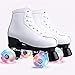 Roller Skates für Frauen im Freien, zweireihig 4 Gummiräder Skates Adjustable Classic Leder Rollschuh für Erwachsene Größe 4,5/5,5/6,5/7 /7.5/8/8.5/9.5/10.5,White Flash Wheel,41
