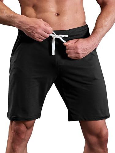 Image of JMIERR Men's Cotton Shorts Casual Elastic Waist Drawstring Lightweight Workout Lounge Beach Jersey Shorts,Black,M