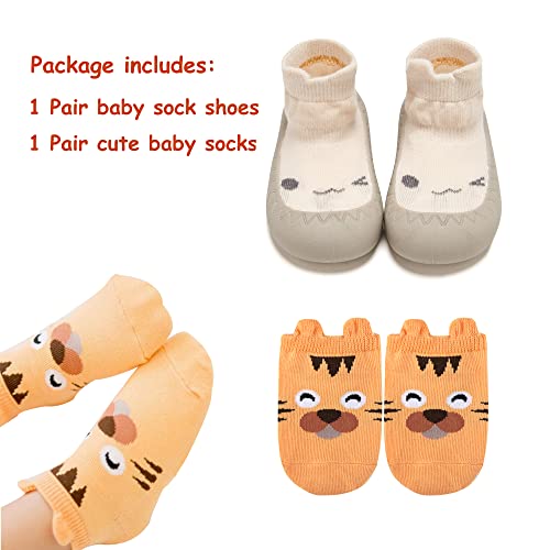 Vkxqtep Baby Sock Shoes Toddler Cartoon Rubber Sole Soft Non Slip Floor Slipper For Infant Boys Girls First Walking Indoor Baby Shoes Beige #TOP6