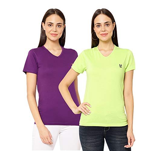 Image of Mack Jonney Women Cotton Blend V Neck Half Sleeve Regular Fit T-Shirt (Pack of 2)