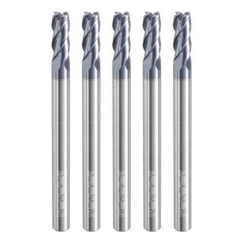 Image of HARFINGTON 5pcs Carbide Square Nose End Mill Bit 4mm Cut Dia 4 Flutes TiAlN Coated Milling Cutter for Hardened Steel Metal (4mm Shank 11mm Cut Length 50mm Long 45 Degree HRC53-55)