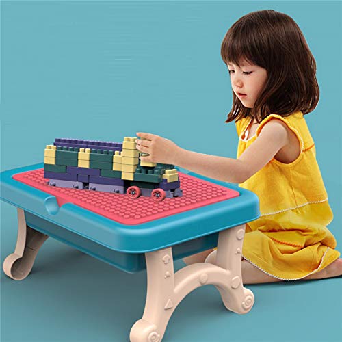BETTINA 2 in 1 Block Activity Table & Magnetic Drawing Boards with 102 Pcs Blocks, Building Toys & Doodle Board for Kids (Blue)