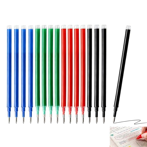 16 Pcs Erasable Pen Refills for Pilot Frixion 0.5mm Refills 4 Colors Black Blue Red Green Fine Tip Gel Ink Multi Color Pens Smooth Writing Clean Erasing for School Office Journaling Note-Taking