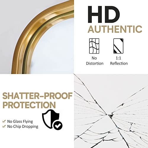 Howofurn 24’’X36’’ Bathroom Mirror, Gold Mirrors For Wall, Rectangular Wall Mount Mirror For Bathroom, Metal Gold Frame, Gourd Hooks, Vertical & Horizontal Hung For Bedroom, Bathroom, Living Room #TOP4