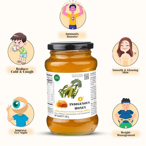 Image of INDIGENOUS HONEY Organic Juliflora Babool Kikar Honey 17.64 oz Glass Jar | Natural Pure Raw Unprocessed Unpasteurized Unheated Honey Pack of 1