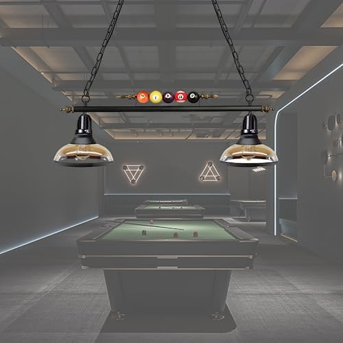 Willbebest Island Light, Hanging Pool Table Lights, Billiards Table Light Fixture, Billiard Pendant Lamp with 2 Glass Shades Special Billiard Ball Decoration Chandelier for Gaming Room Living Room