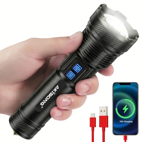 AKISONG Rechargeable LEP Flashlight 2624ft Long Throw Beam with USB Output