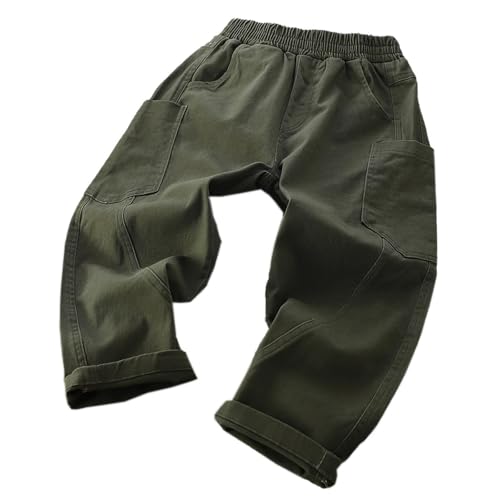 fnnxeal Boys Clothes Size 7 Boy's Casual Cargo Pants Lightweight Hiking Workout Outdoor Jogger Fall Fashion Elastic Waist Straight Leg Sweatpants Green 7 Years