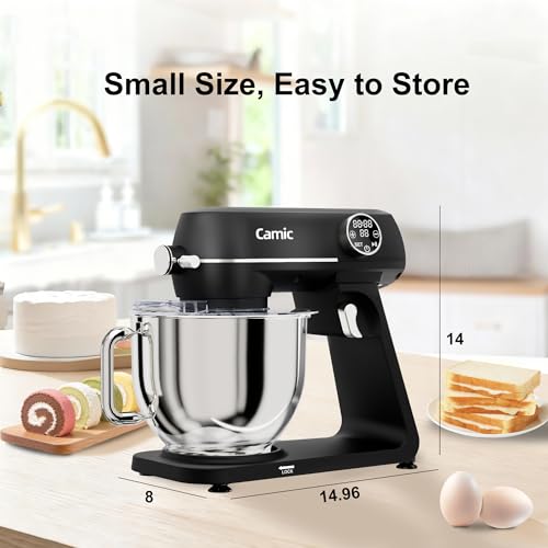Image of 8.45 QT All Metal Stand Mixer, Black | 10 Speed, Digital Timer & Tilt-Head, Whisk Dough Hook Mixing Beater, Large Capacity, For Baking, Cakes, Cookie, Bread, Salad