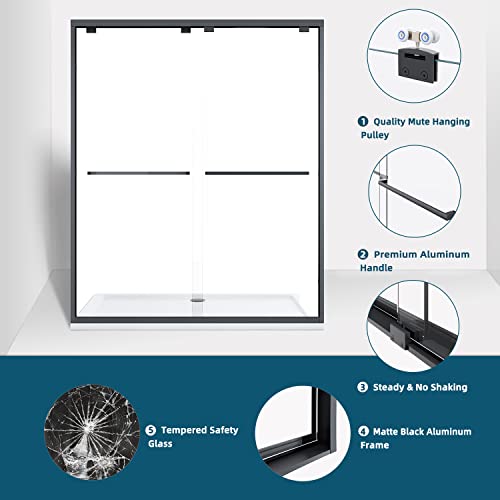 Elegant Double Sliding Shower Doors 60" W X 72" H,Semi-Frameless Bypass Shower Door,60 Inches Shower Door With 1/4" Clear Tempered Glass,Satin Black Shower Enclosure #TOP5
