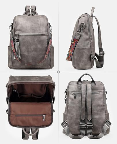 Image of FADEON Leather Backpack Purse for Women Designer Travel Backpack Purses PU Fashion Ladies Shoulder Bag with Tassel