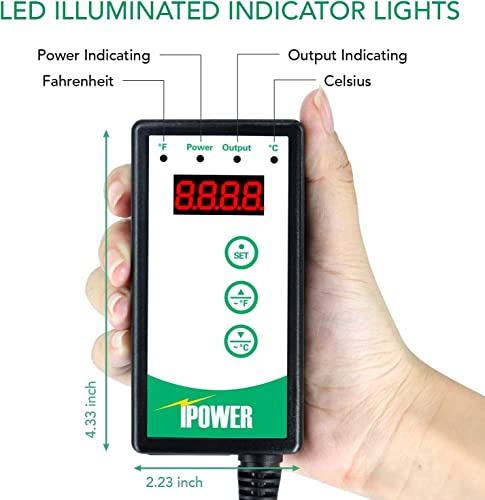 iPower GLHTMTCTRLV2PROL 48\" x 20.75\" Upgraded Carbon Film Seedling Heat Mat and Digital Thermostat Controller Combo Set for Seed Germination Plant Propagation, Black - Thumbnail 4