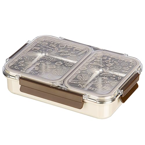 Image of Polyset Munch Mate 800 2 PARTITION - Beige Compartment Stainless Steel Lunch Box, Leakage Proof Lunch Box for School Kids and Adults Pack of 1 800ml