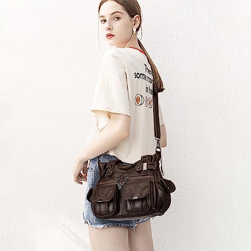 Image of KL928 Women's Shoulder Purse Large Hobo Tote PU Leather Multi-Pocket Bag | Large capacity, water-resistant, easy-clean, adjust strap, fits 10.2 inchipad, pockets, compartments, zipper, shop, travel, daily