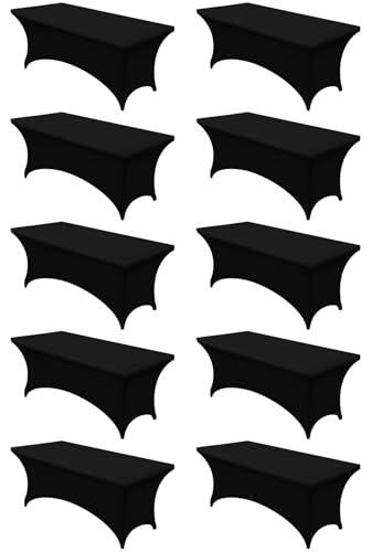 Utopia Kitchen 6FT Spandex Tablecloth [10 Pack, Black] 200 GSM Stretch, Fitted, Washable and Wrinkle Resistant Table Cloth Rectangle Cover for Trade Shows, Wedding, Parties [72Lx30Wx30H Inch]