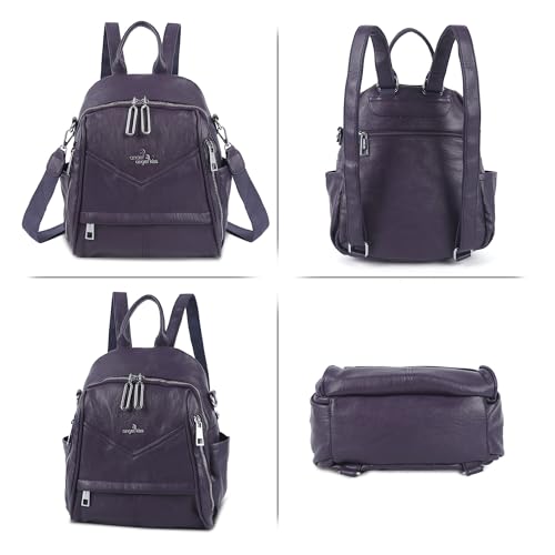 Image of Angel Kiss Small Backpack Purse for Women,Soft Vegan Leather Roomy Backpacks,Designer Ladies Shoulder Backpack Fashion Handbag with Removable Strap,Purple